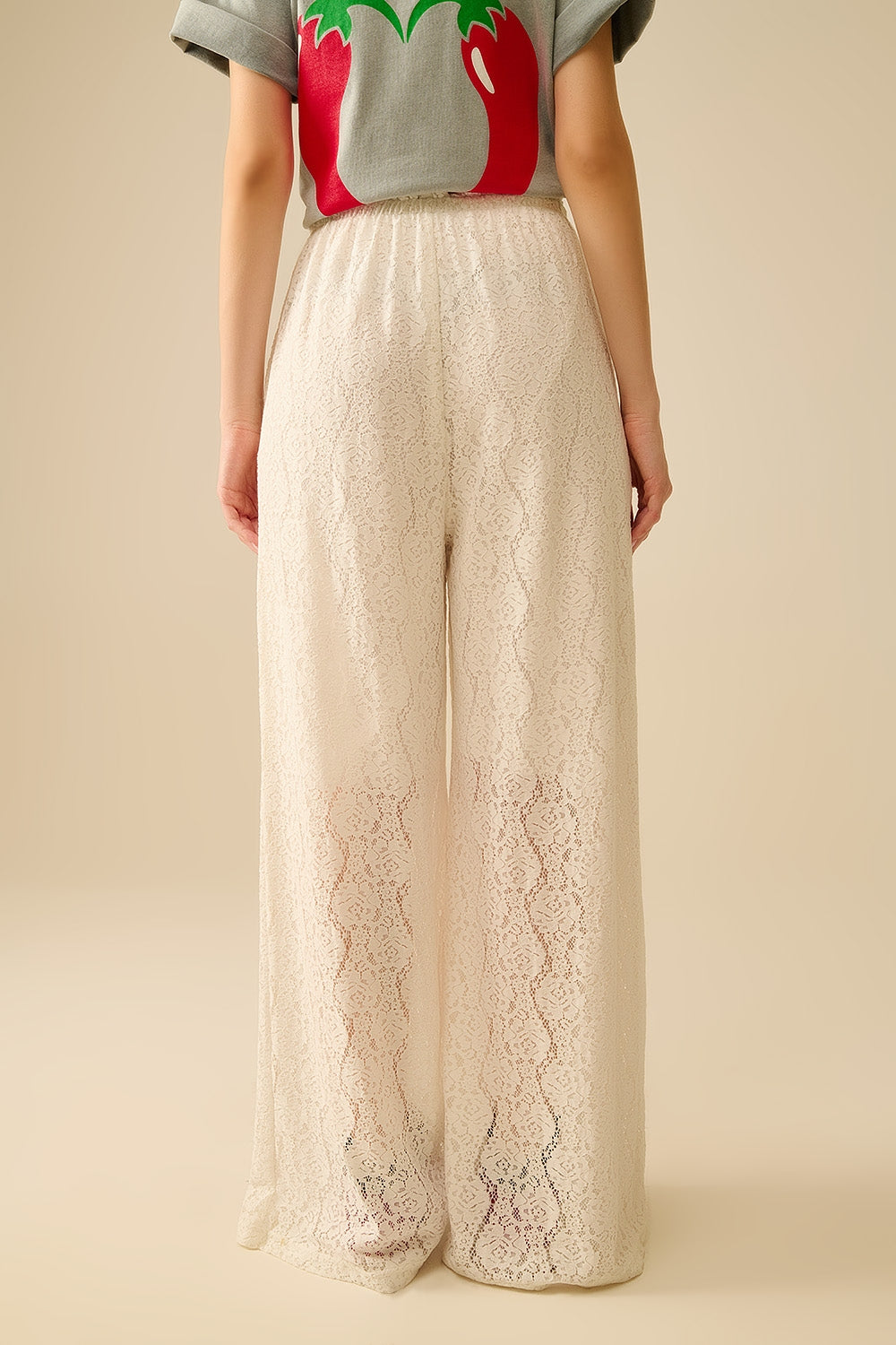 wide-legged lace pants with elastic waistband
