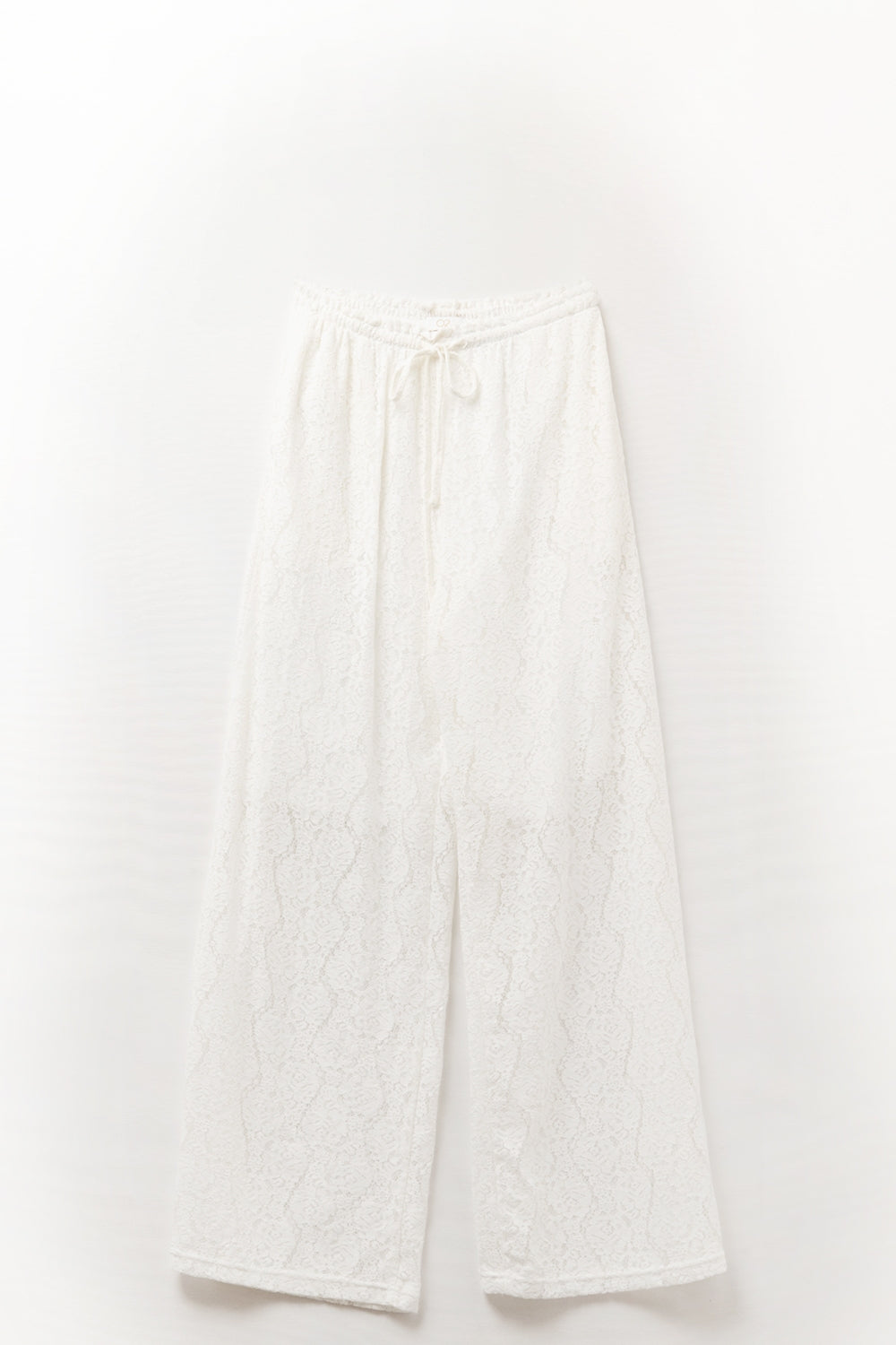wide-legged lace pants with elastic waistband