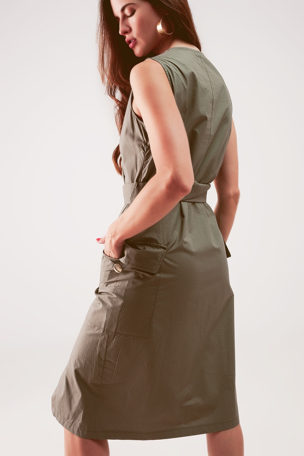 Wrap dress with tie waist detail in khaki