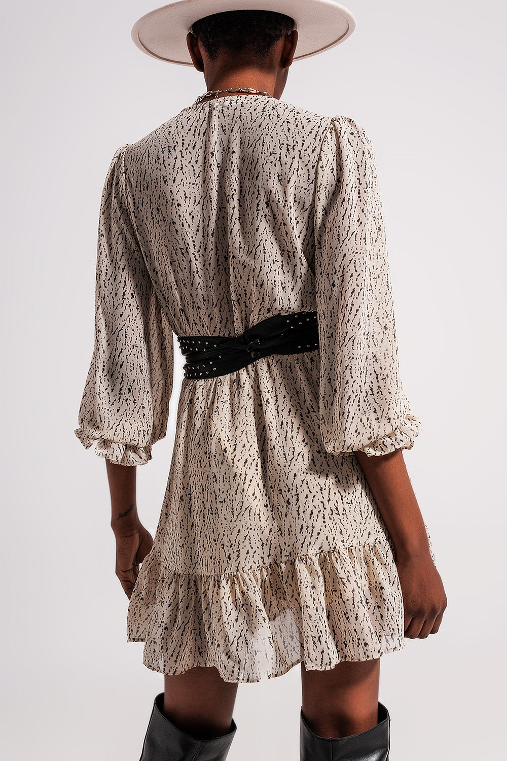 Wrap front frill hem mini dress in white