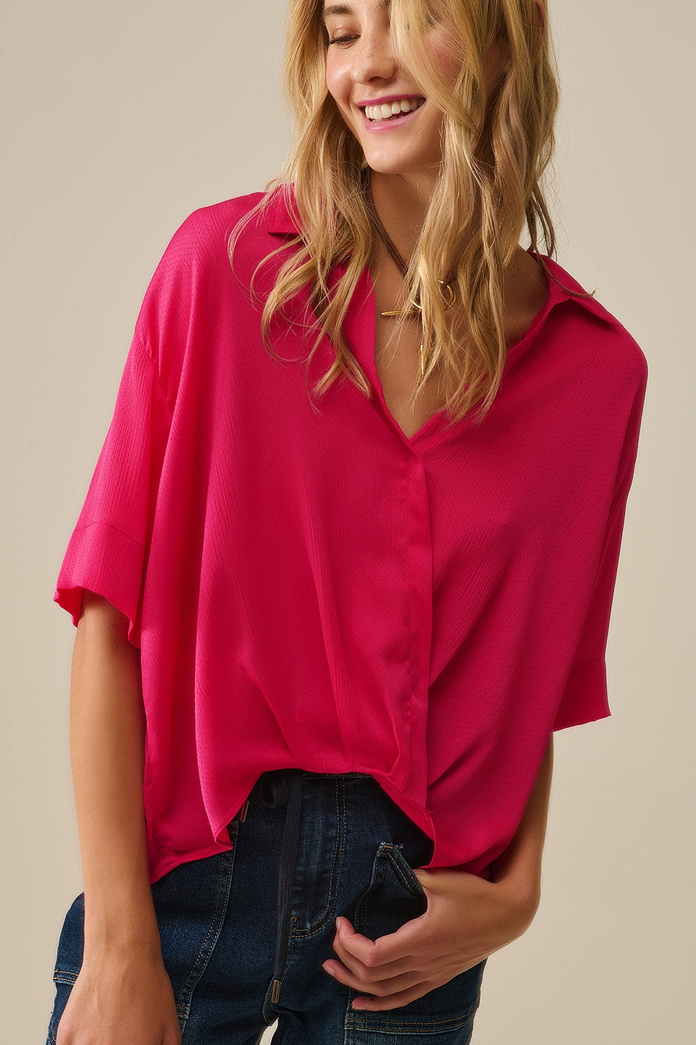 Wrap Front Shirt in Fuchsia