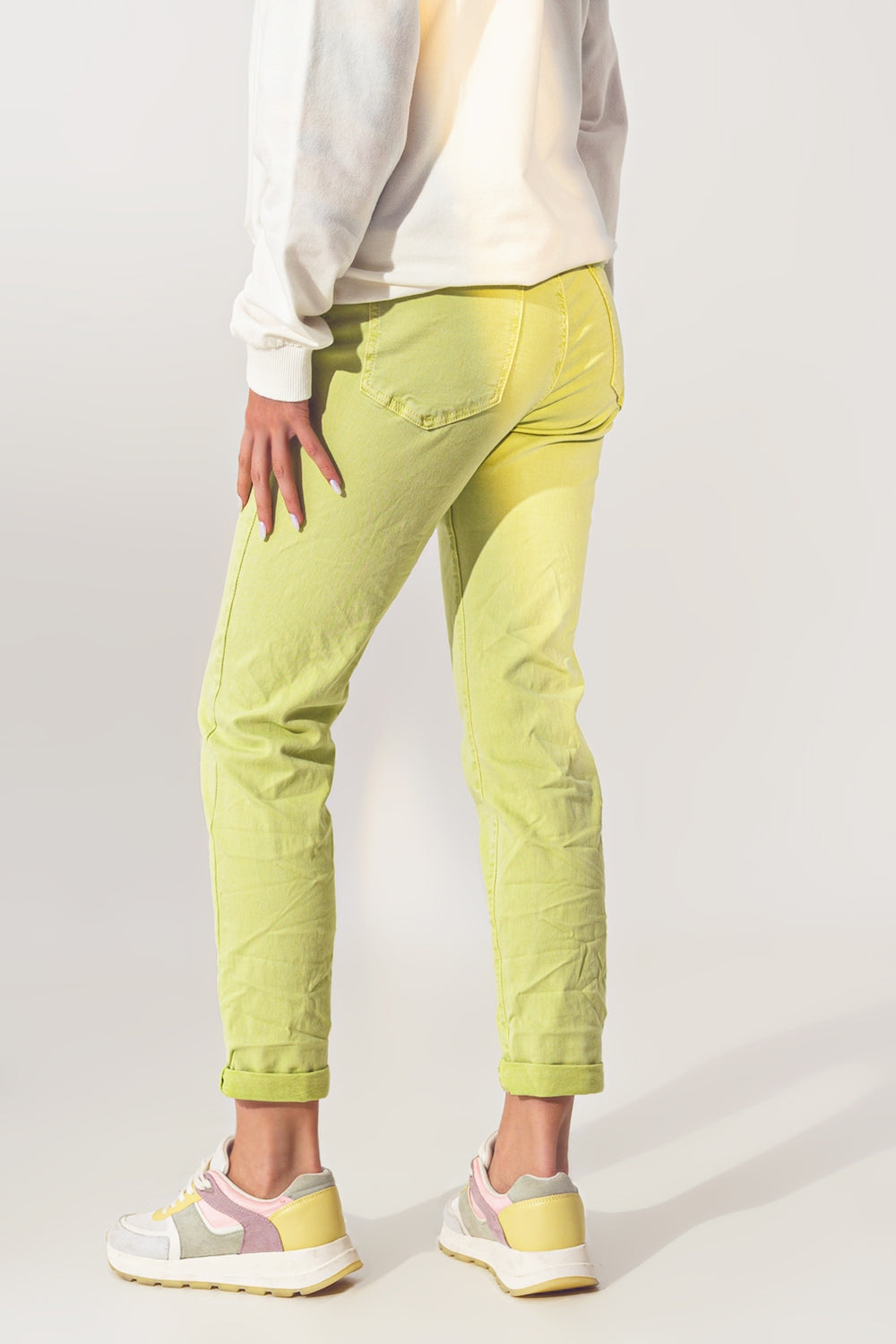 Wrinkled Skinny Jeans in Lime Green