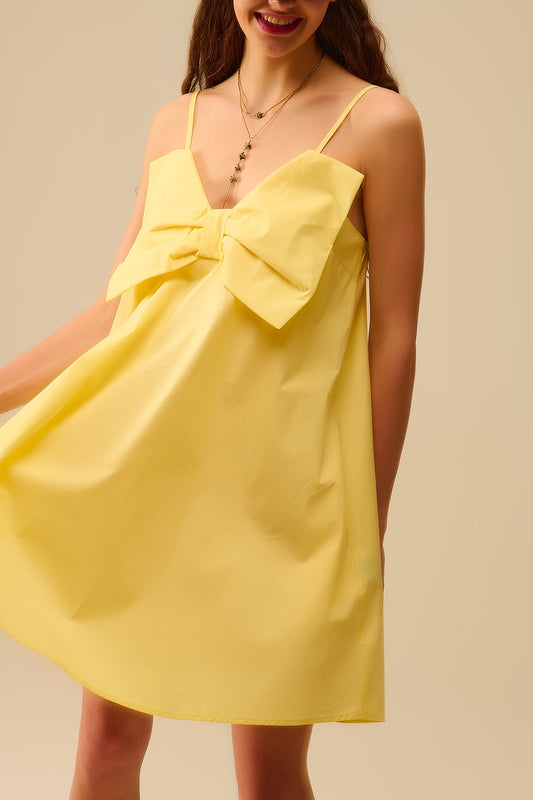 Q2 Yellow poplin mini dress with a big bow detail