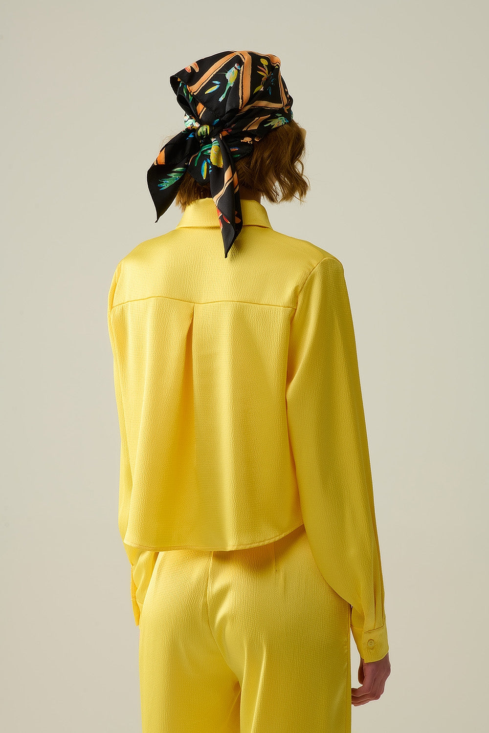 yellow short textured satin shirt