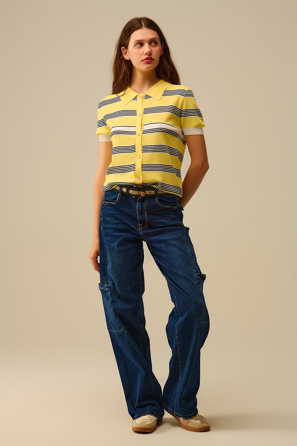 Yellow Striped Button-Up Polo
