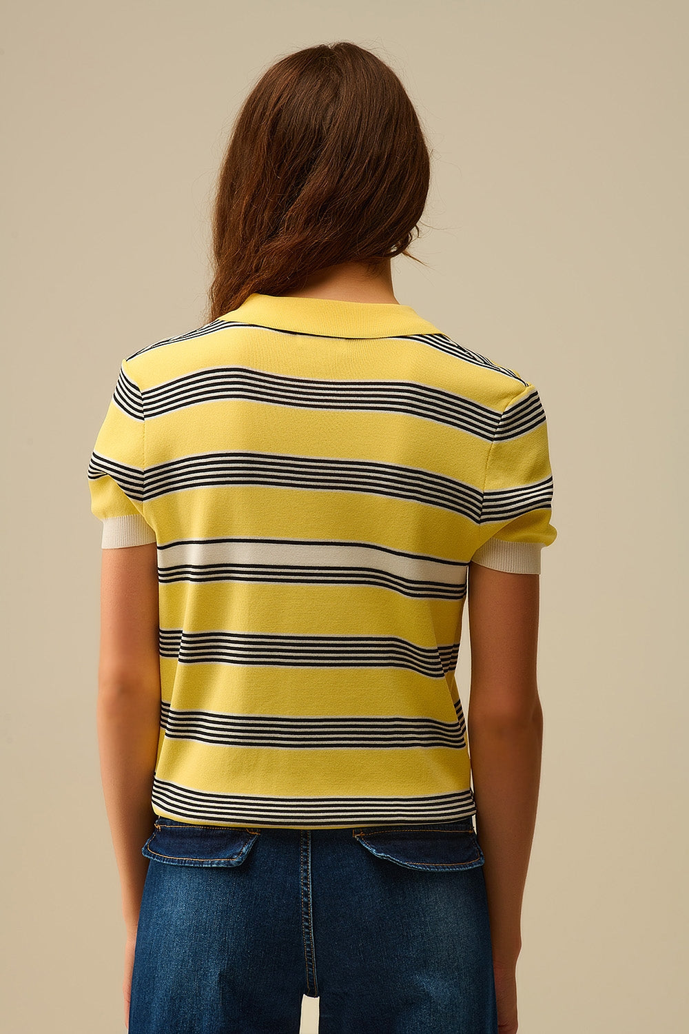 Yellow Striped Button-Up Polo