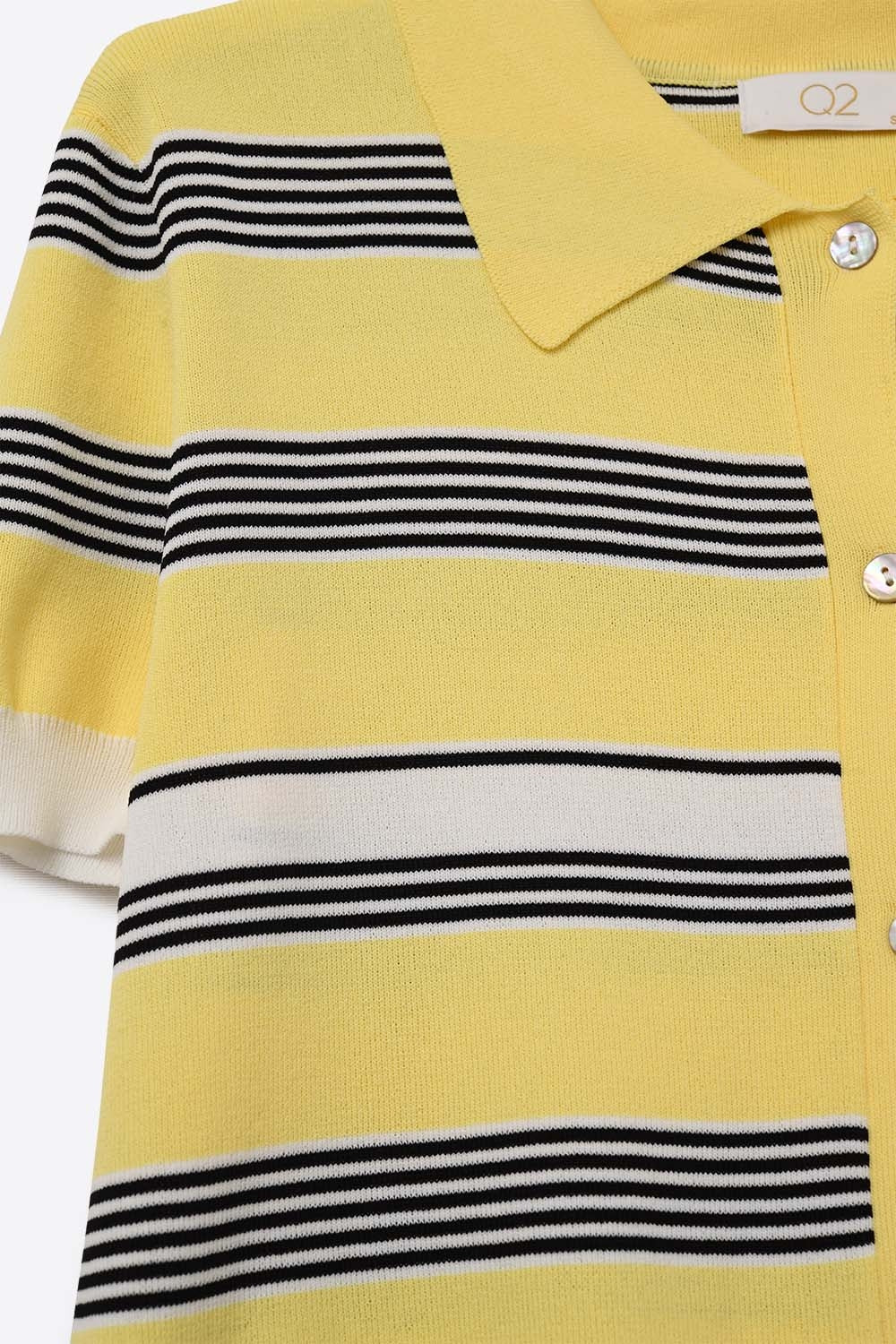 Yellow Striped Button-Up Polo