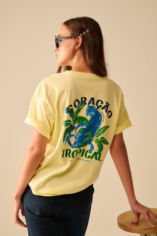 Q2 Yellow  t-shirt made in Italy with tropical graphic print