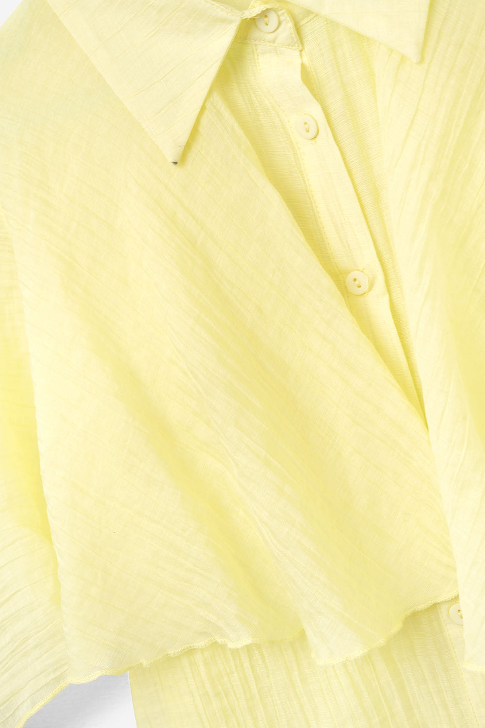 Yellow textured chiffon blouse with dropped sleeves